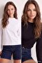 Siyah-Beyaz 2'li Paket %100 Pamuk Regular Kalıp Uzun Kollu Dik Yaka Örme T-Shirt TWOAW26TS00006 - 8