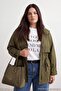 Haki Bel Bağlamalı Dik Yaka Oversize Midi Trençkot TWOAW27BM00009 - 2