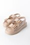 Women's Beige Cpt Wedge Heeled Leather Sandals with Double Strap Buckle 4cm Byndcpt03 - 5
