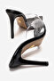 Women's Pointed Toe Thin Heeled Transparent Strap Slippers Sona Black Patent Leather - 6