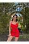 Accessory Detailed Back Strap Low-Cut Gathered Basic Mini Dress - 4