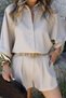Beige Belt Detail Linen Shirt Shorts Set - 4