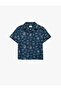 Patterned Turn-Down Collar Navy Blue Boy's Shirt 6Skb60112Tw - 3