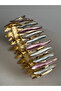 Pink Leaf Detailed Zircon Stone Elastic Bracelet (2.7 cm) - 2
