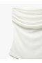 Crepe Fabric Drape Detailed Strapless Blouse - 5