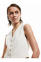 Sleeveless V-Neck Button Detailed Striped Blazer Vest