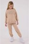 U.S. Polo Assn. Girl's Long Sleeve Sweatshirt Set with Lettering Detail, Ages 4-8, Biscuit - 3