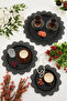 Isabel Black 3-Piece Lace Edged Round Decorative Presentation Tray with Carved Detail