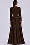 Pearl Embellished Crepe Hijab Evening Dress Brown 1691 - 5