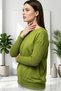 Women's Oil Green Crew Neck Lycra Soft Textured Thin Knit Sweater with Side Pockets