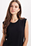 Women's Relax Fit Comfortable Cut Crew Neck Viscose Fabric Lycra Sleeveless Black Athlete Tunic - 3