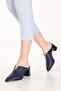 Women's Genuine Leather Mid-Heel Slippers Shhn.116 Navy Blue - 5