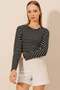 Women's Fitted Crew Neck Striped Long Sleeve Blouse - 4