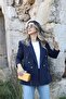 Navy Blue Buttoned Double Breasted Blazer Prive
