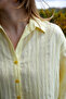 Women's Pastel Yellow Textured Fabric Lightly Transparent Comfortable Cut Shirt Long Sleeve, Casual & Stylish - 6