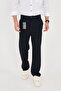 Men's Navy Blue Baggy Fit Elastic Waist Double Pleated Comfortable and Stylish Fabric Trousers - 4