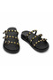 Women's Stone Detailed Buckle Stylish Slippers – Black with Gold Color Accessories - 6