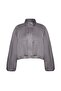 Gray Stand Collar Slim Women's Bomber Jacket - 5