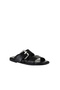 Black Leather Women's Flat Slippers 01Wy2001 - 3