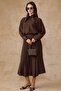 Scarf Collar Shirt Skirt Modal Double Set Brown 9460-Tk - 4
