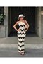 Strap Black and White Zigzag Patterned Long Knitwear Dress V-Neck Summer Beach Dress Bohemian Maxi Dress