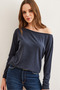 Women's Navy Blue Boat Neck Wool Viscose Flowy Blouseblz- 19002738 - 4