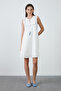 Ecru Poplin Dress with Ornamental Stitching Detail - 2