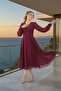 Long-sleeved, backless, wrap-around midi chiffon dress - 3
