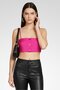 Women Square Neck Ruched Sleeveless Crop Top, Fushia