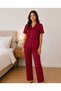 Women's Pink Burgundy Gray Heart Patterned Plaid Ribbon Option Short Sleeve Pajama Set Comfortable Stylish Elegant Anti-Sweat Anti-Show Soft Textured Home Wear Set Gift Holiday Outfit Top and Bottom Set Homewear - 3