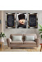 Mustafa Kemal Atatürk Triple Mdf Painting Set with Silver Mirrored Plexiglass Frame
