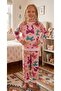 Girls' Cotton Brushed Inside Pink Ribbon Patterned Long Sleeve Pajama Set