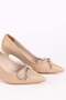 Women's Short Heeled Stone Bow Pointed Toe Evening Dress Shoes Skin Color - 3