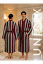 Striped 100% Cotton Bathrobe XL, 380 GSM, Kimono Collar, Soft Absorbent, Belt & Pockets - 4