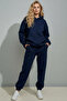 Women's Soft Textured Wide Fit Elastic Leg Hooded Tracksuit Set - Walking - 4