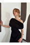 Women's Black Dress Asymmetrical Cut One Shoulder Draped Midi Length Dress - 6