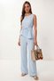 Asymmetrical Linen Suit with Tie Detail Lby0057 Sky Blue