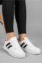 Women's White Black Striped Faux Leather Sneakers - 27888-White-Black - 2