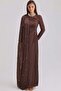 Stone and Flywheel Detailed Cape Yoryo Silk Hijab Evening Dress Brown 1257