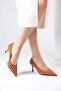 Lina Tan Color Suede and Leather Combination Heeled Women's Shoes - 3