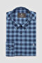 Luca Oxford Cotton Comfort Fit Dark Blue Button down Collar Men's Plaid Shirt - 4