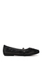 Women's Black Buckle Stoned Fabric Ballerinas 26Pfe45176F