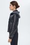 Zoom Women Black Hooded Sports Leather Jacket 22Wgd5018Ve - 4
