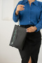Black Matte Women's Faux Leather Portfolio with Adjustable Crossbody Strap and Hand Strap, Clutch Bag - 2