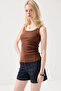 Thin Strap Basic Cotton Undershirt - Brown - 4
