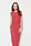 Boat Neck Gathered Long Tulle Evening Dress - Red - 3