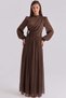 Yoryo Silk Hijab Evening Dress with Pleated and Stone Brooch Detail Brown 1244 - 5