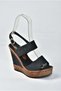 Black Linen Wedge Heeled Women's Shoes K674061305 - 5