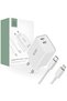 2xUSB-C PD + cablu Lightning 35W Alb