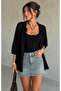 Women's Mercerized Short Sleeve Mesh Polo Collar Spring Summer Cardigan - 3